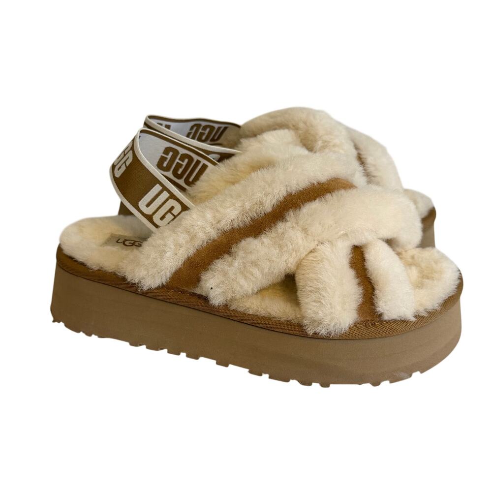 UGG Disco Cross Platform Slide Slipper Sandals 8 Tan Platform Shearling 1121550